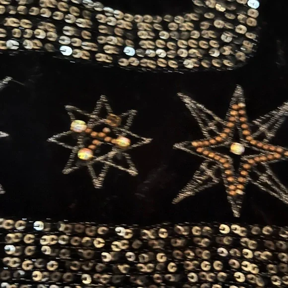 Zara Black Velvet Jacket with Sequin and Rhinestone Star Embroidery - Picture 3 of 7